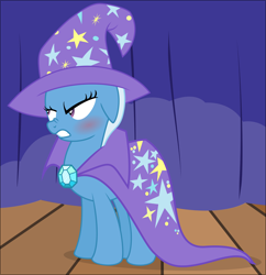 Size: 6000x6190 | Tagged: safe, artist:eagle1division, derpibooru original, character:trixie, species:pony, species:unicorn, absurd resolution, angry, blushing, curtain, embarrassed, female, floppy ears, gritted teeth, mare, nose wrinkle, solo, stage, vector