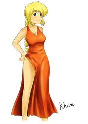 Size: 1000x1400 | Tagged: safe, artist:kprovido, character:applejack, species:human, female, humanized, side slit, solo