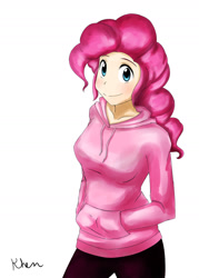 Size: 1024x1434 | Tagged: safe, artist:kprovido, character:pinkie pie, species:human, clothing, female, hoodie, humanized, solo