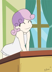 Size: 1100x1540 | Tagged: safe, artist:kprovido, character:sweetie belle, species:human, clothing, cute, diasweetes, dress, female, humanized, scene interpretation, solo, young
