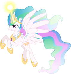 Size: 8306x8694 | Tagged: safe, artist:chrzanek97, character:princess celestia, species:pony, episode:the crystalling, g4, my little pony: friendship is magic, .svg available, absurd resolution, female, flying, gritted teeth, magic, mare, simple background, snow, solo, transparent background, vector