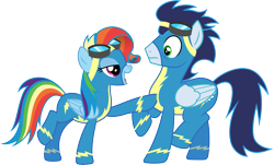 Size: 8799x5318 | Tagged: safe, artist:chrzanek97, character:rainbow dash, character:soarin', species:pegasus, species:pony, episode:newbie dash, g4, my little pony: friendship is magic, absurd resolution, clothing, duo, rainbow fash, simple background, squishy chest, transparent background, vector, wonderbolts uniform