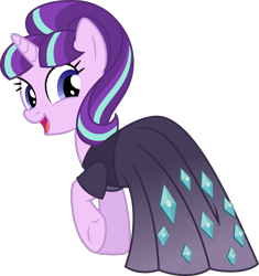 Size: 5539x5901 | Tagged: safe, artist:chrzanek97, character:starlight glimmer, .svg available, absurd resolution, clothing, dress, female, looking at you, looking back, raised hoof, simple background, smiling, solo, transparent background, underhoof, vector