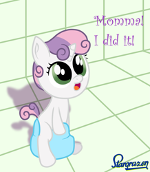 Size: 2065x2365 | Tagged: safe, artist:stargrazer, character:sweetie belle, species:pony, newbie artist training grounds, baby, baby belle, baby pony, but why, cute, diasweetes, female, implied cookie crumbles, potty, potty time, potty training, solo, stargrazer is trying to murder us, sweetiepoo, training potty, younger