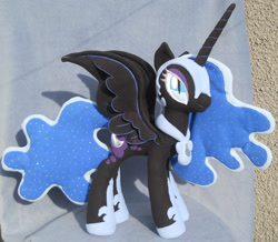 Size: 2526x2200 | Tagged: safe, artist:calusariac, character:nightmare moon, character:princess luna, species:pony, deviantart watermark, irl, obtrusive watermark, photo, plushie, solo, watermark