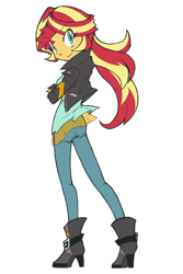 Size: 700x1050 | Tagged: safe, artist:rvceric, character:sunset shimmer, my little pony:equestria girls, ass, bunset shimmer, clothing, crossed arms, female, looking at you, looking back, simple background, solo, white background