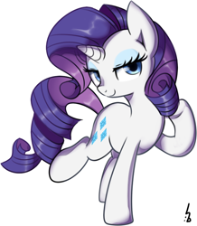 Size: 600x687 | Tagged: safe, artist:haden-2375, character:rarity, bedroom eyes, female, lidded eyes, looking at you, simple background, smiling, solo, underhoof, white background