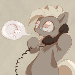 Size: 2274x2274 | Tagged: safe, artist:ruby, character:derpy hooves, species:pegasus, species:pony, dialogue, female, glasses, mare, rainbow, solo, speech bubble, telephone