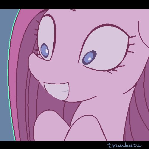 Size: 500x500 | Tagged: safe, artist:tyuubatu, character:pinkamena diane pie, character:pinkie pie, species:earth pony, species:pony, animated, contemplating insanity, creepy, female, gif, smiling, solo