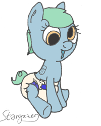 Size: 1024x1280 | Tagged: safe, artist:stargrazer, oc, oc only, oc:fresh mint, colored, derp, diaper, drool, female, filly, solo