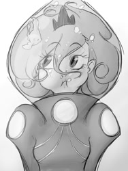 Size: 768x1024 | Tagged: safe, artist:thelivingmachine02, character:princess luna, female, humanized, monochrome, solo