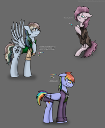 Size: 1280x1551 | Tagged: safe, artist:stuflox, character:pinkie pie, character:rainbow blaze, character:rainbow dash, abbé faria, clothing, pinkie faria, rainbow dantes, reference sheet, the count of monte cristo