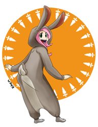 Size: 638x825 | Tagged: safe, artist:kprovido, character:fluttershy, species:human, species:rabbit, clothing, costume, cute, female, happy, humanized, kigurumi, looking back, open mouth, shyabetes, solo