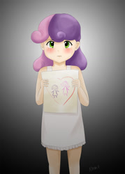 Size: 825x1155 | Tagged: safe, artist:kprovido, character:sweetie belle, species:human, episode:sisterhooves social, g4, my little pony: friendship is magic, clothing, crying, dress, female, humanized, implied rarity, scene interpretation, solo, this will end in tears