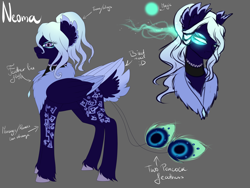 Size: 3200x2400 | Tagged: safe, artist:minelvi, oc, oc only, oc:neoma, parent:oc:cyan crystal, parent:princess luna, parents:canon x oc, species:pegasus, species:pony, offspring, peacock feathers, reference sheet, solo