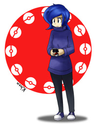 Size: 638x825 | Tagged: safe, artist:kprovido, character:princess luna, species:human, clothing, converse, crossover, female, humanized, pants, pokémon, shoes, solo, sweater, video game