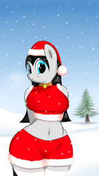 Size: 1080x1920 | Tagged: safe, artist:thepianistmare, oc, oc only, oc:klavinova, species:anthro, big breasts, breasts, christmas, christmas tree, female, iphone wallpaper, phone wallpaper, plump, snow, snowfall, solo, thick, tree, wallpaper, wide hips