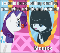 Size: 816x720 | Tagged: safe, alternate version, artist:eagle1division, character:rarity, species:pony, species:unicorn, caption, carousel boutique, cloak, clothing, evil kermit, female, glasses, image macro, mare, meme, meta, mirror, reflection, solo, talking, template, vector