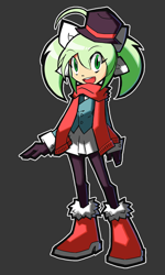 Size: 600x1000 | Tagged: safe, artist:rvceric, oc, oc only, oc:emerald green, species:human, clothing, hat, humanized, humanized oc, pantyhose, scarf, simple background, solo