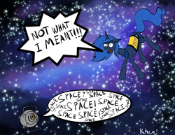 Size: 1650x1275 | Tagged: safe, artist:kprovido, character:princess luna, species:alicorn, species:pony, angry, crossover, female, floating, mare, portal (valve), s1 luna, space, space core, stars