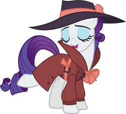 Size: 8660x7872 | Tagged: safe, artist:chrzanek97, character:rarity, episode:rarity investigates, g4, my little pony: friendship is magic, .svg available, absurd resolution, clothing, coat, detective rarity, eyes closed, fedora, female, hat, open mouth, simple background, solo, transparent background, vector