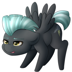 Size: 2000x2000 | Tagged: safe, artist:spirit-dude, character:thunderlane, species:pegasus, species:pony, chibi, cute, lidded eyes, male, simple background, smiling, solo, stallion, thunderbetes, tongue out, transparent background