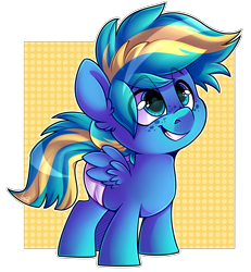 Size: 2957x3200 | Tagged: safe, artist:shyshyoctavia, oc, oc only, oc:stormy dash, species:pegasus, species:pony, colt, cute, diaper, ear fluff, eye clipping through hair, eyebrows, eyebrows visible through hair, foal, freckles, high res, male, ocbetes, smiling, solo