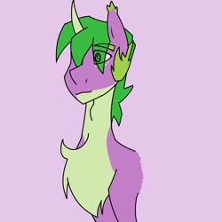 Size: 844x844 | Tagged: safe, artist:moonaknight13, character:spike, species:pony, species:unicorn, adult spike, bat ears, chest fluff, freckles, male, older, ponified spike, simple background, smiling, solo