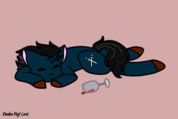 Size: 3000x2000 | Tagged: safe, artist:dookin, oc, oc only, oc:slashing prices, species:pony, species:unicorn, alcohol, cute, passed out, request, requested art, sleeping, solo, spill, wine, wine glass