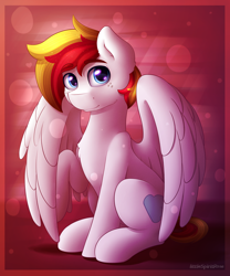 Size: 2000x2400 | Tagged: safe, artist:spirit-dude, oc, oc only, oc:white wing, species:pegasus, species:pony, chest fluff, commission, looking at you, male, raised hoof, sitting, smiling, solo, stallion