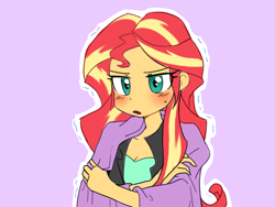 Size: 1400x1050 | Tagged: safe, artist:haden-2375, character:sunset shimmer, my little pony:equestria girls, blanket, clothing, cold, female, open mouth, shivering, solo