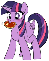 Size: 578x716 | Tagged: safe, artist:haden-2375, character:twilight sparkle, character:twilight sparkle (alicorn), species:alicorn, species:pony, cute, eating, eye clipping through hair, female, food, misleading thumbnail, nom, pancakes, simple background, solo, twiabetes, white background