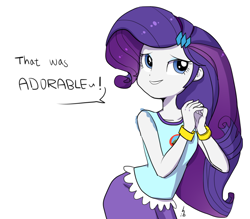 Size: 1200x1050 | Tagged: safe, artist:haden-2375, character:rarity, equestria girls:legend of everfree, g4, my little pony: equestria girls, my little pony:equestria girls, bracelet, camp everfree outfits, clothing, cute, dialogue, eyeshadow, female, jewelry, makeup, raribetes, scene interpretation, simple background, smiling, solo, white background