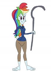 Size: 1401x2017 | Tagged: safe, artist:hunterxcolleen, character:rainbow dash, my little pony:equestria girls, 1000 hours in ms paint, barefoot, clothing, cosplay, costume, dreamworks, feet, female, hoodie, jack frost, masterpiece, ms paint, rise of the guardians, simple background, solo, staff, white background