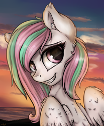 Size: 2514x3034 | Tagged: safe, artist:gaelledragons, oc, oc only, oc:aurora dawn, species:pegasus, species:pony, commission, female, grin, mare, multicolored hair, smiling, solo, twilight (astronomy)