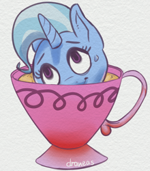 Size: 872x990 | Tagged: safe, artist:draneas, character:trixie, species:pony, species:unicorn, episode:all bottled up, g4, my little pony: friendship is magic, cup, cup of pony, disembodied head, female, mare, micro, solo, teacup, that pony sure does love teacups