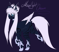 Size: 2038x1800 | Tagged: safe, artist:minelvi, oc, oc only, oc:moonlight charm, species:pegasus, species:pony, colored wings, female, mare, multicolored wings, purple background, reference sheet, simple background, solo, walking