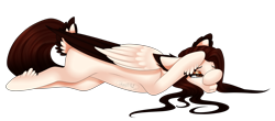 Size: 2500x1103 | Tagged: safe, artist:minelvi, oc, oc only, oc:elwi, species:pegasus, species:pony, colored wings, colored wingtips, crying, female, mare, prone, simple background, solo, transparent background