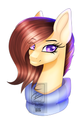Size: 1583x2290 | Tagged: safe, artist:minelvi, oc, oc only, oc:coffee, species:pony, bust, clothing, female, mare, portrait, scarf, simple background, solo, transparent background