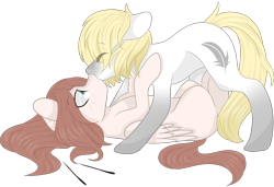 Size: 3000x2048 | Tagged: safe, artist:cinnamontee, oc, oc only, oc:naoki, species:earth pony, species:pegasus, species:pony, female, high res, kissing, male, mare, simple background, stallion, transparent background