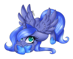 Size: 3160x2580 | Tagged: safe, artist:angelic-shield, artist:minelvi, character:princess luna, species:pony, collaboration, female, filly, floppy ears, s1 luna, simple background, smiling, solo, spread wings, transparent background, wings, woona, younger