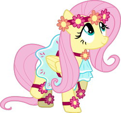 Size: 3145x2946 | Tagged: safe, artist:eagle1division, character:fluttershy, species:pegasus, species:pony, episode:rainbow falls, g4, my little pony: friendship is magic, clothing, cute, dress, female, flower, flower in hair, mare, raised hoof, raised leg, shyabetes, simple background, solo, transparent background, vector