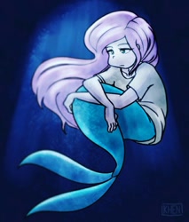 Size: 678x796 | Tagged: safe, artist:kprovido, character:fluttershy, species:human, clothing, female, humanized, melancholy, mermaid, mermaidized, shirt, solo, underwater