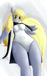Size: 2500x4000 | Tagged: safe, artist:huckser, character:derpy hooves, species:anthro, species:penguin, breasts, busty derpy hooves, clothing, cosplay, costume, female, hululu, latex, looking at you, outfit, solo