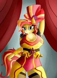 Size: 1100x1500 | Tagged: safe, artist:huckser, character:sunset shimmer, species:anthro, equestria girls:dance magic, g4, my little pony: equestria girls, my little pony:equestria girls, spoiler:eqg specials, breasts, busty sunset shimmer, clothing, dress, female, looking at you, solo