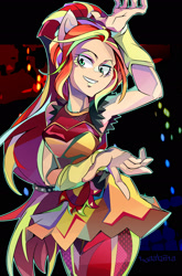 Size: 1600x2428 | Tagged: safe, artist:tyuubatu, character:sunset shimmer, equestria girls:dance magic, g4, my little pony: equestria girls, my little pony:equestria girls, spoiler:eqg specials, armpits, clothing, dress, female, ponied up, signature, solo