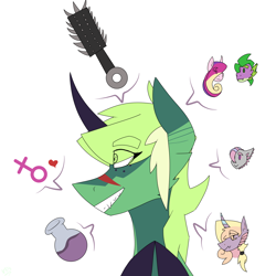 Size: 1668x1668 | Tagged: safe, artist:moonakart13, artist:moonaknight13, character:princess cadance, character:spike, oc, species:dragon, demon, grin, mace, markings, potion, scar, smiling, weapon