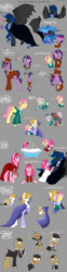 Size: 1280x5152 | Tagged: safe, artist:stuflox, character:fluttershy, character:igneous rock pie, character:pinkie pie, character:prince blueblood, character:princess luna, character:twilight sparkle, species:pony, absurd resolution, alfred, bathtub, bubble bath, chagal, clothing, count von krolock, crossover, dance of the vampires, dress, garlic, glasses, gold tooth, hanging, herbert, male, professor abronsius, reference sheet, sarah, stallion, starry eyes, vampire, wingding eyes