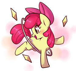 Size: 800x750 | Tagged: safe, artist:haden-2375, character:apple bloom, species:earth pony, species:pony, episode:the cutie pox, g4, my little pony: friendship is magic, adorabloom, apple bloom's bow, bow, cute, female, filly, hair bow, loop-de-hoop, raised hoof, smiling, solo