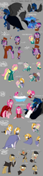 Size: 1280x5152 | Tagged: safe, artist:stuflox, character:fluttershy, character:igneous rock pie, character:pinkie pie, character:prince blueblood, character:princess luna, character:twilight sparkle, oc:dusk shine, species:pony, absurd resolution, alfred, alfredshy, bathtub, bubble bath, butterscotch, chagal, clothing, count von krolock, crossover, dance of the vampires, dress, garlic, glasses, gold tooth, hanging, herbert, male, prince artemis, professor abronsius, reference sheet, rule 63, sarah, stallion, starry eyes, vampire, wingding eyes